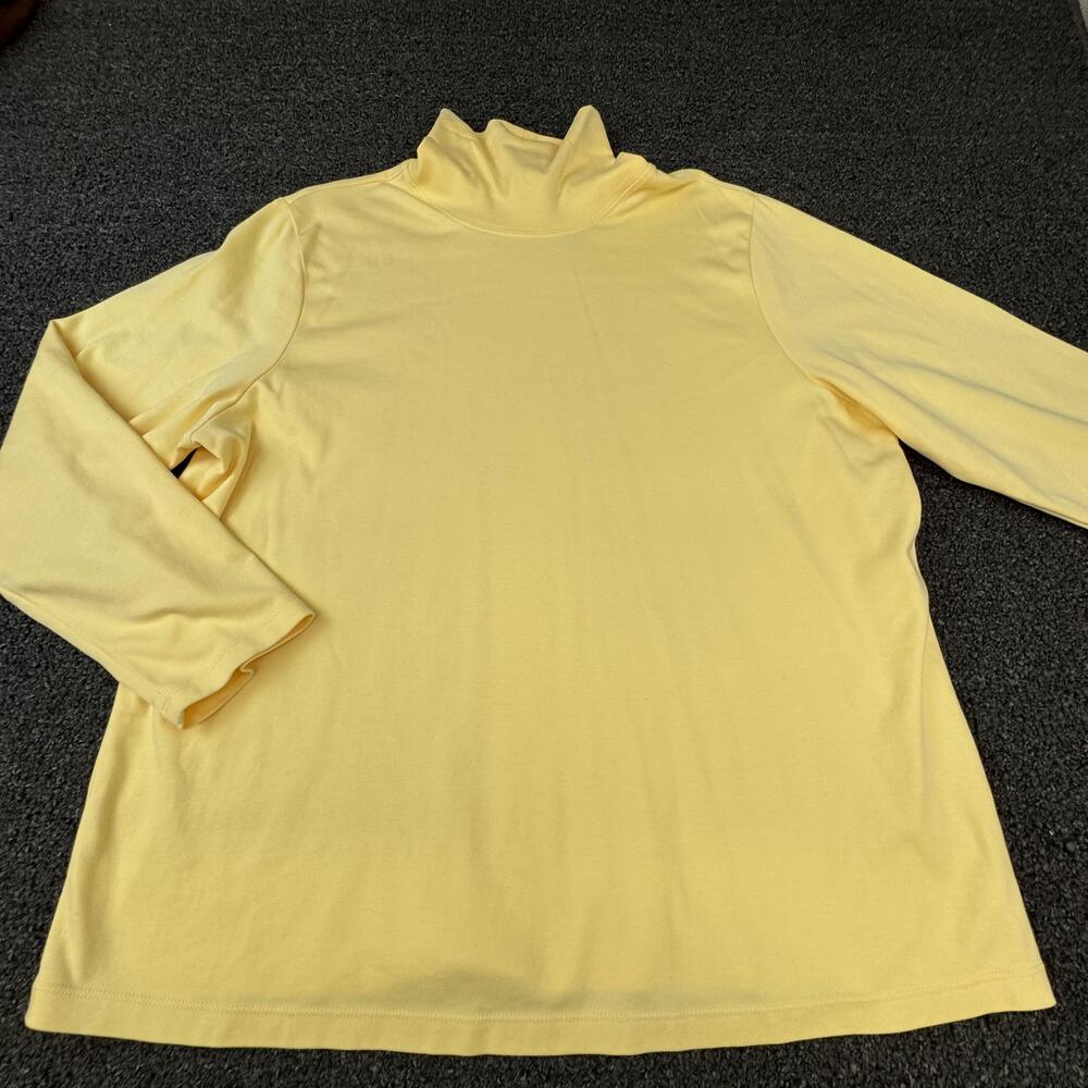 L.L.Bean T-Shirt Womens 2X Yellow Turtleneck Long Sleeve 100% Cotton Jersey
